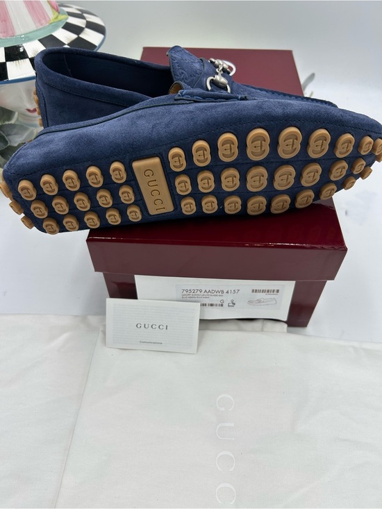 Men\'s Gucci GG embossed blue suede driver loafers size 9 fits 10 US made Italy main image 7